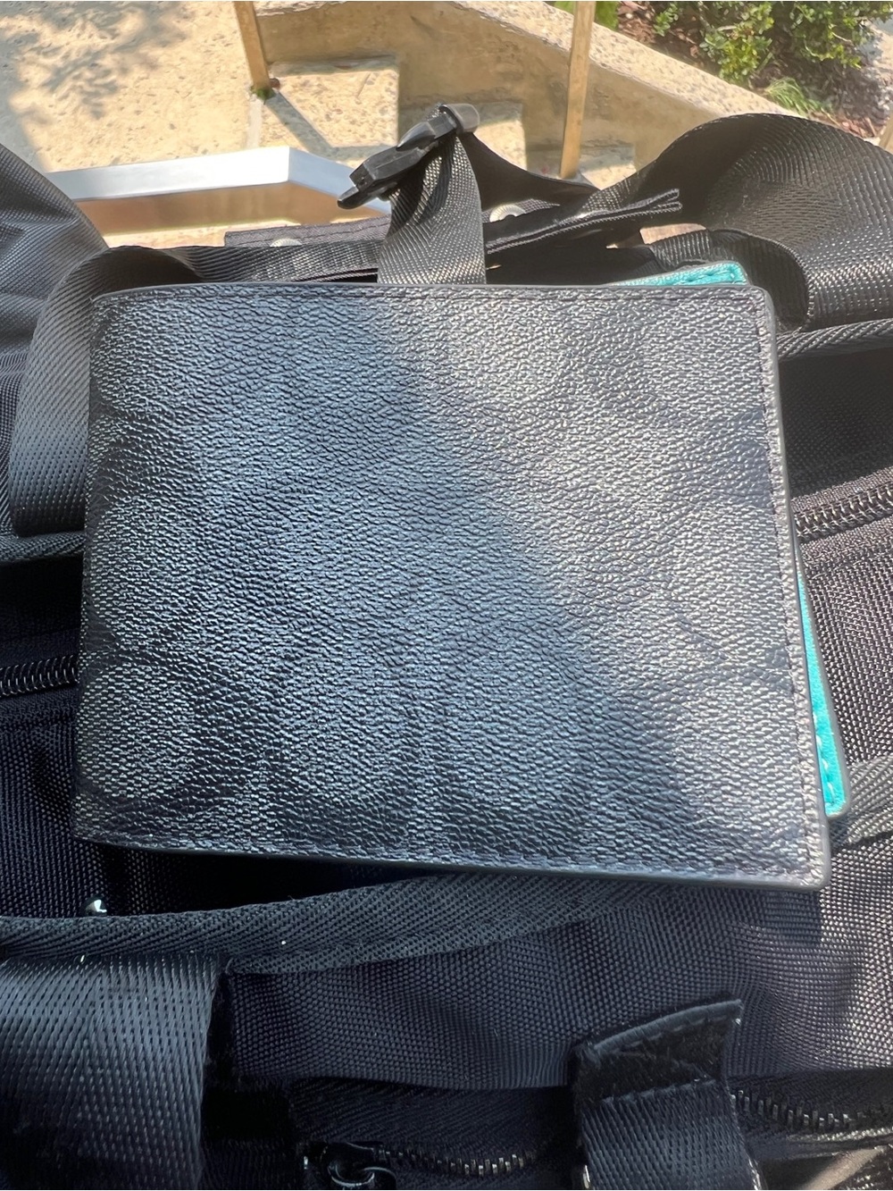 Coach Signature Slim Bi-Fold Wallet              Black/Turquoise (style 74993)